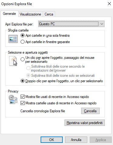 Opzioni cartella Windows