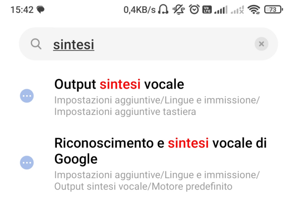 Output motore sintesi vocale Android