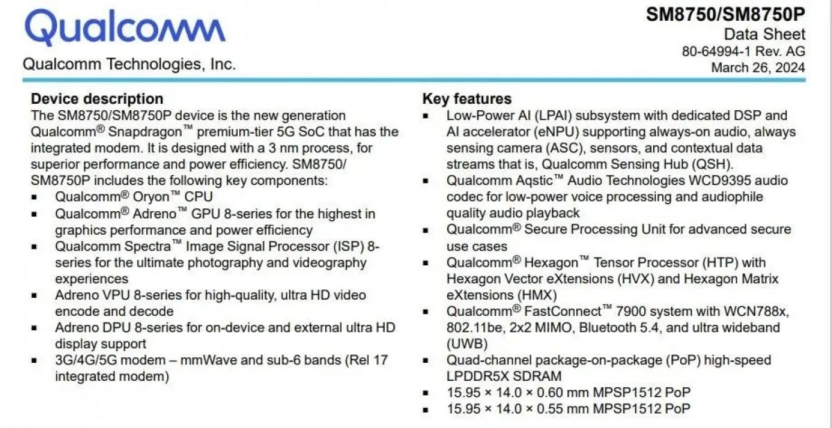 Qualcomm Snapdragon 8 Gen 4 - Leak Specs