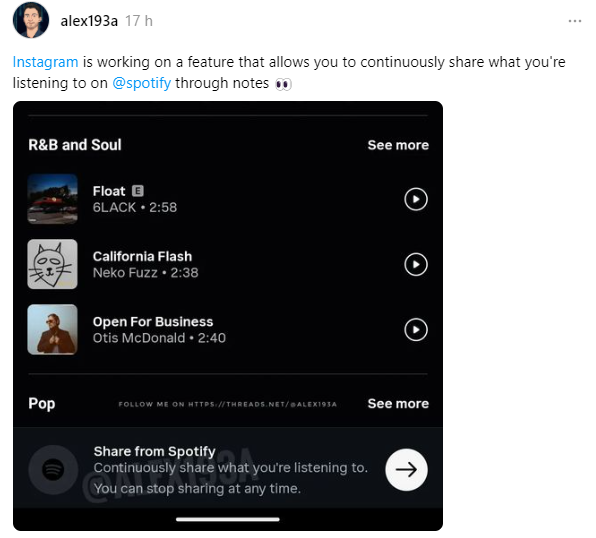 Spotify - Condivisione musica in ascolto su Instagram