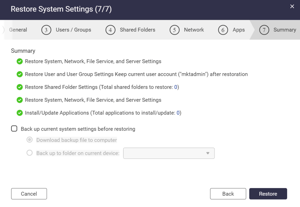 Backup impostazioni configurazione NAS QNAP