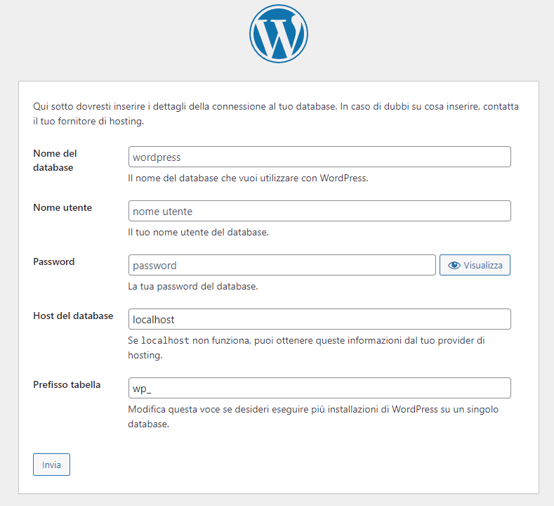 Configurazione WordPress locale