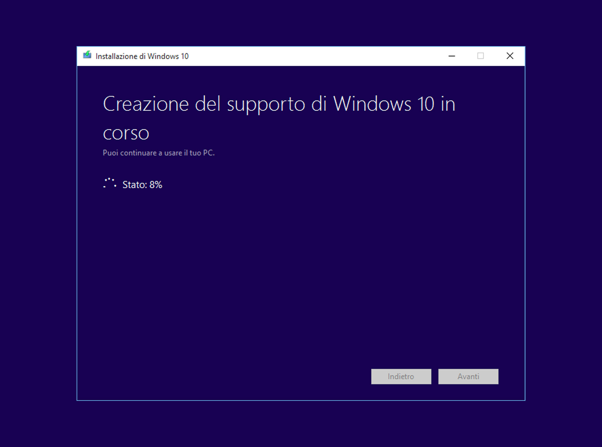 Avvio installazione Windows 10 Pro