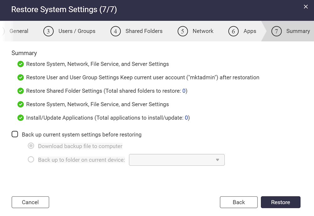 Backup e ripristino impostazioni NAS QNAP