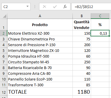 Calcolo formula percentuale Excel