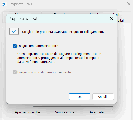 Privilegi amministratore collegamento Terminale Windows