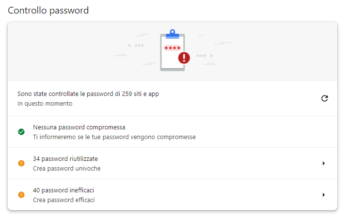 Controllo sicurezza password Chrome