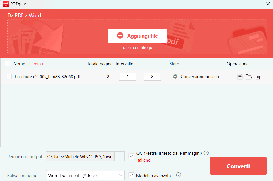Convertire PDF in Word con PDFgear