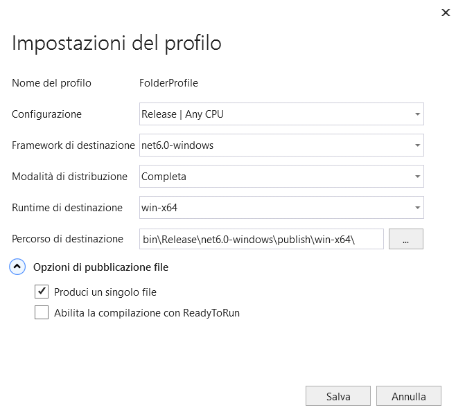 Eseguibile unico con Visual Studio
