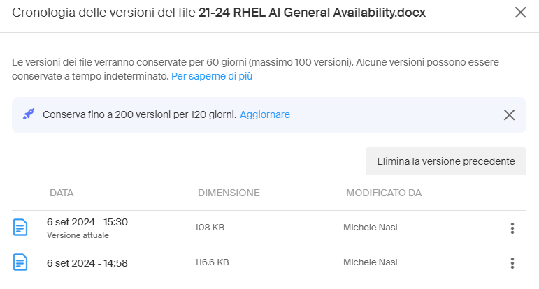 Cronologia versioni file kDrive