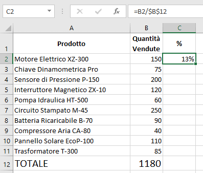 Impostazione formato percentuale Excel