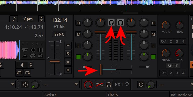 Mixare canzoni con il crossfader di Mixxx