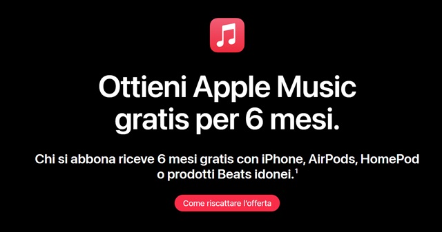 ottieni apple music gratis per 6 mesi