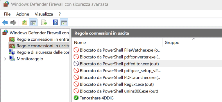 Rimuovere regola firewall PDFgear Copilot