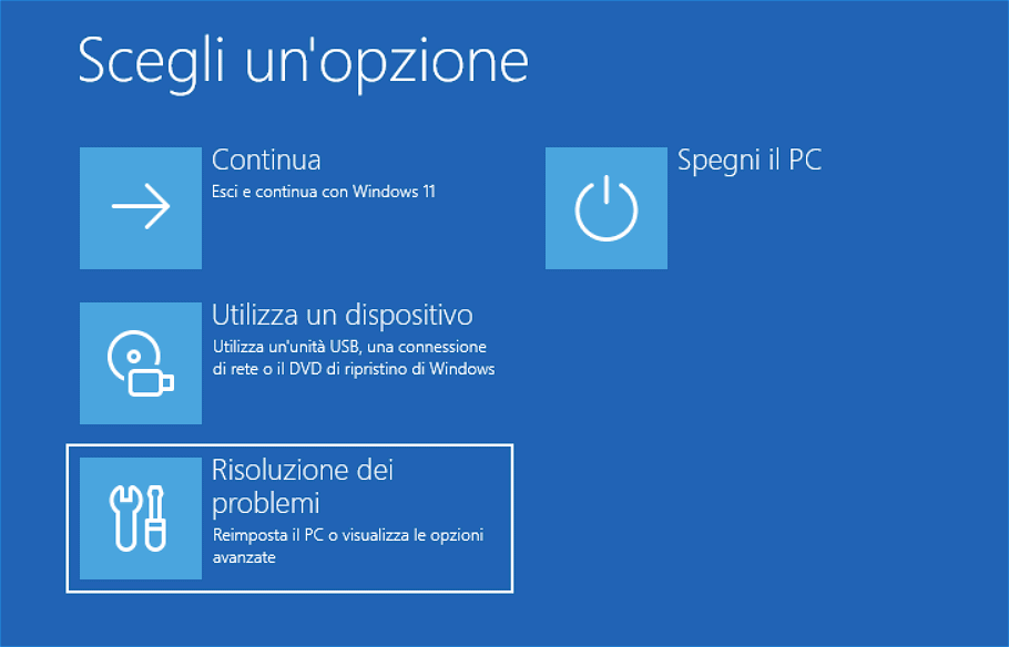 Risoluzione dei problemi menu Windows