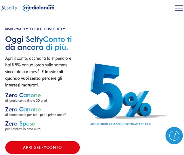 selfyconto 5 per cento annuo