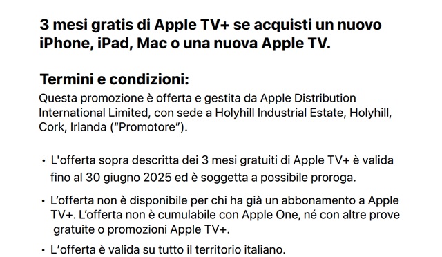 tre mesi gratis apple tv