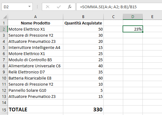 Valore percentuale celle diverse Excel