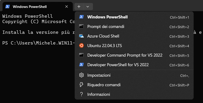 Scelta finestra terminale in Windows Terminal