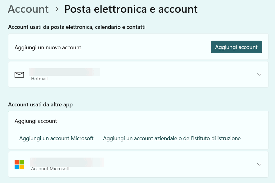 Aggiungere account Microsoft Windows 11