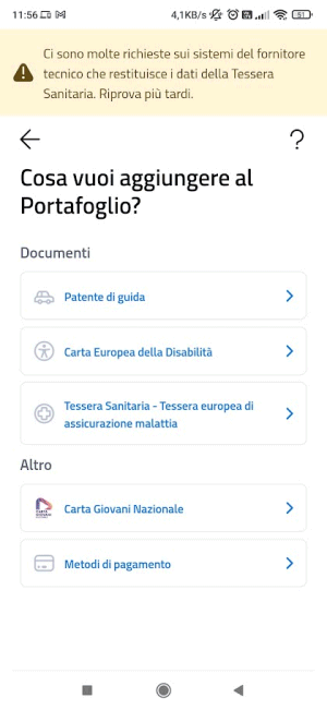 Aggiunta documenti app IO IT Wallet