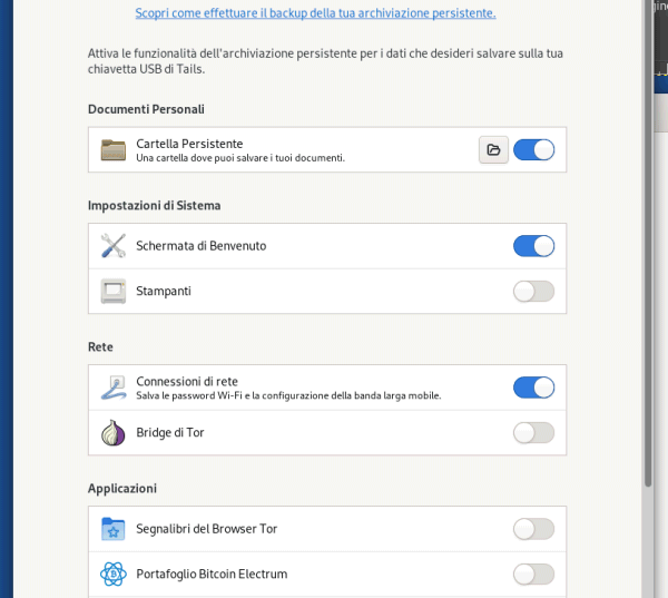 Archiviazione persistente Tails