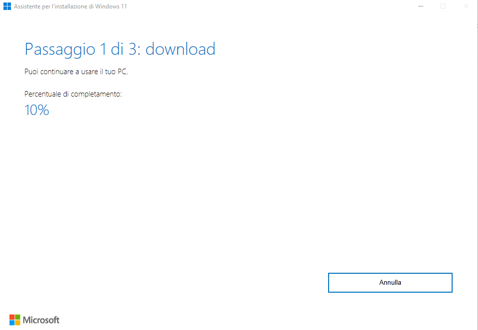 Download Windows 11 con assistente aggiornamento