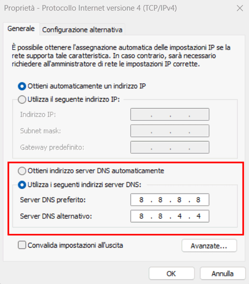 Cambiare DNS da Connessioni di rete in Windows 11