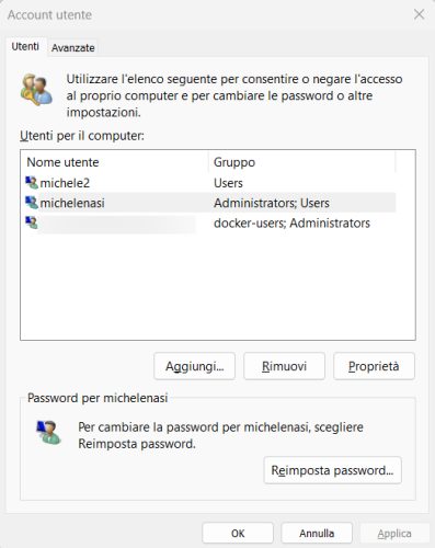 Cambiare nome account locale Windows 11