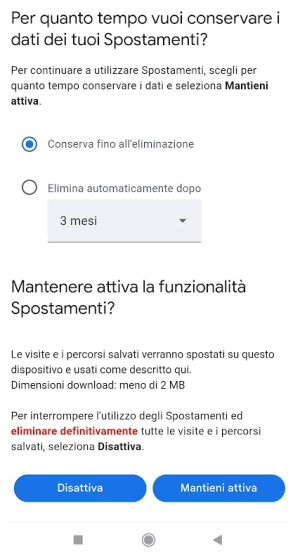 Eliminazione dati Spostamenti Google