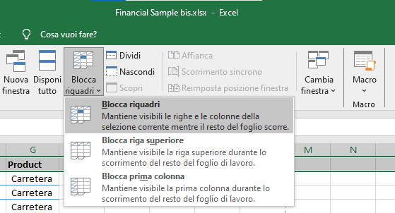 Fissare riga Excel scrolling foglio elettronico