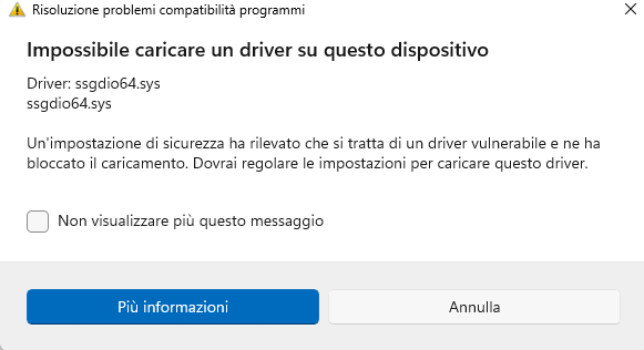 Impossibile caricare un driver su questo dispositivo Windows 11