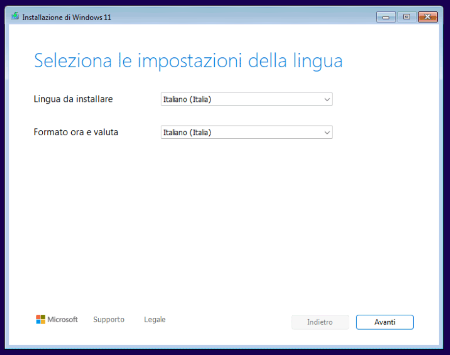 Installazione pulita Windows 11: impostazioni regionali