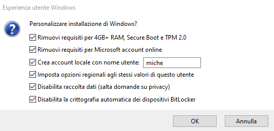 Personalizzazione installazione pulita di Windows 11