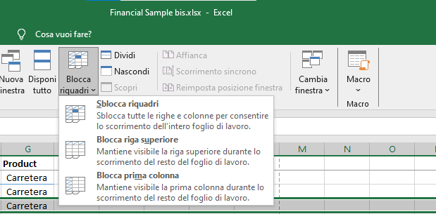 Sbloccare riga Excel