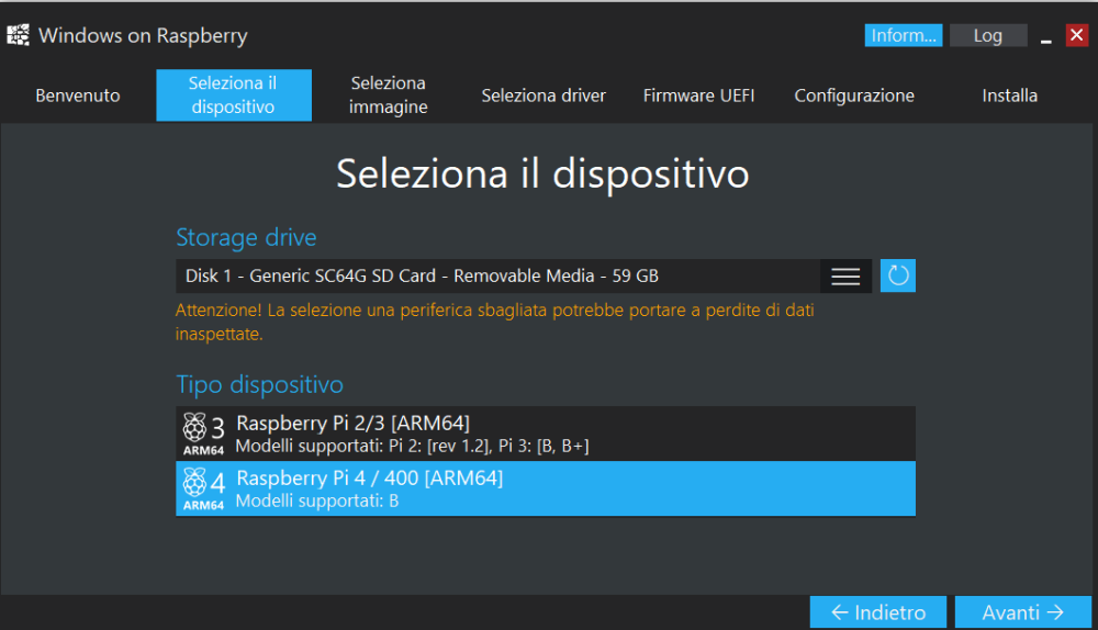 Windows 11 ARM su scheda microSD Raspberry Pi