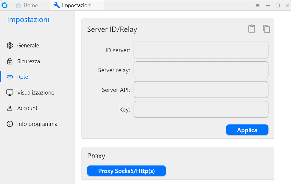 Impostazione server Rustdesk opzioni rete