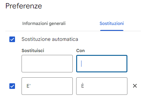 Sostituzione automatica e accentata maiuscola