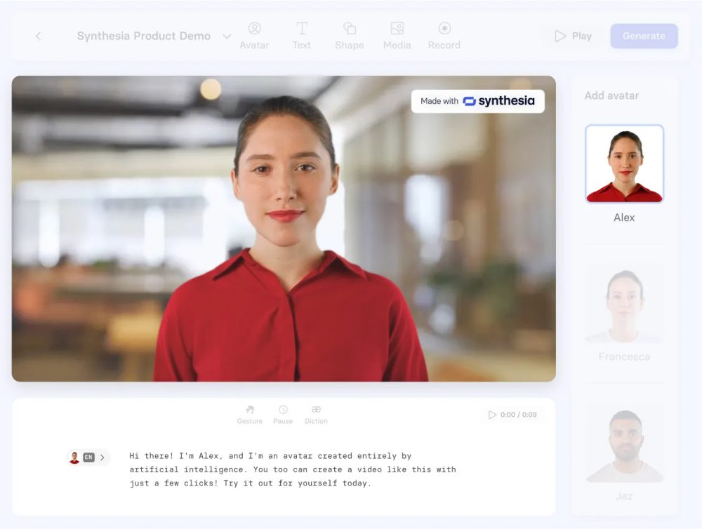 Synthesia AI per creare avatar e tradurre video