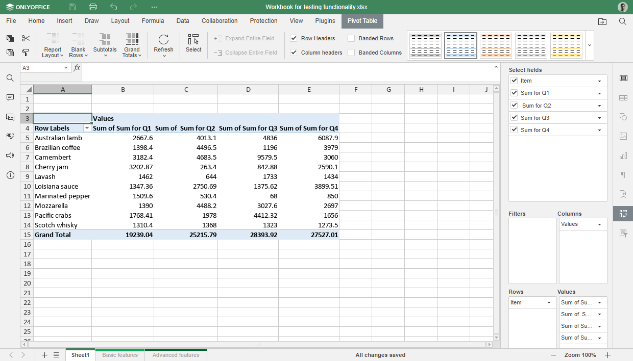 Novità gestione tabelle pivot ONLYOFFICE Docs 8.2