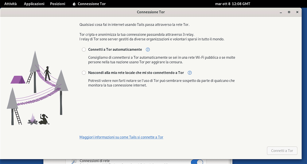 Tails connessione WiFi Tor