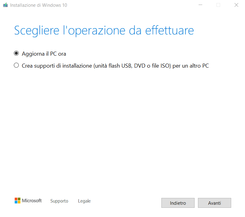 Aggiornamento in-place Windows con Media Creation Tool