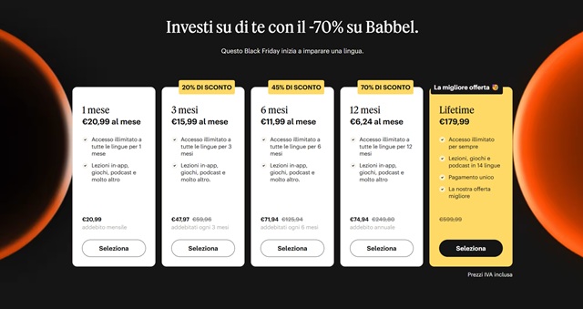 babbel prezzi black friday