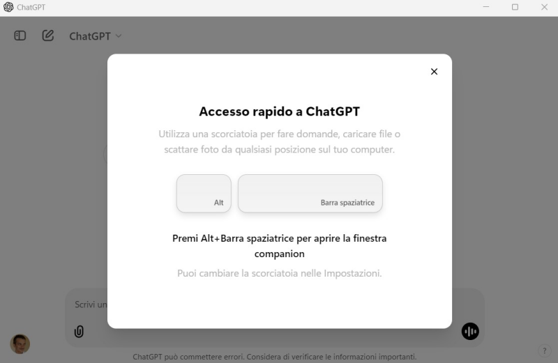 Accesso rapido ChatGPT Desktop