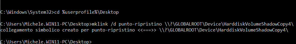 Collegamento punto di ripristino