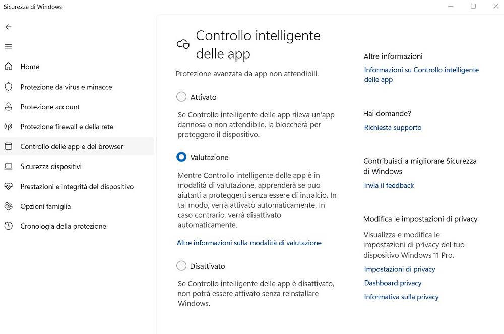 Controllo intelligente delle app: novità Windows 11