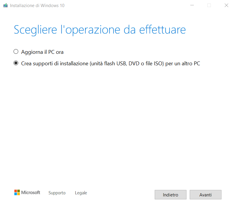 Creazione supporti installazione Windows 10 e 11