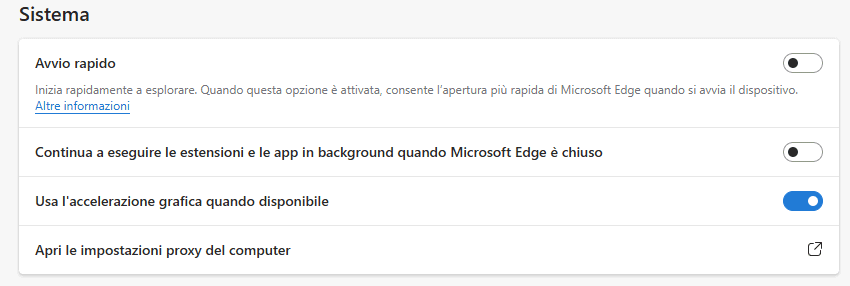 Edge sempre in funzione: impostazioni