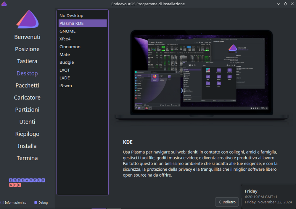 Scelta desktop environment EndeavourOS