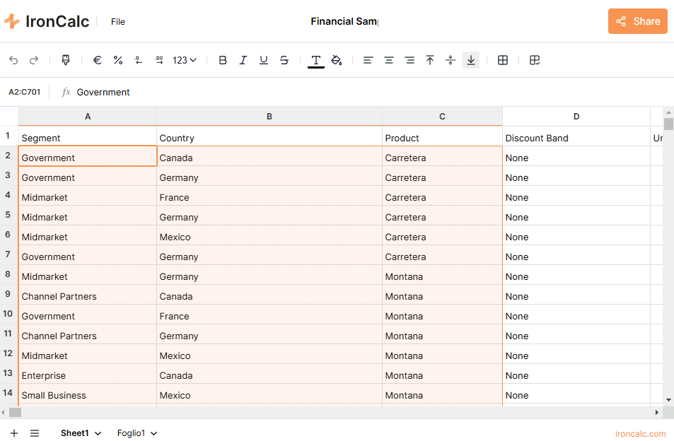 Foglio di calcolo IronCalc